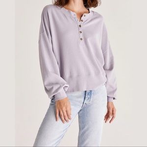 z supply hana henley sweatshirt in lavender ash ZT221591 LAS